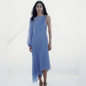 NWT Zara Blue ASYMMETRIC CAPE DRESS. Size XL